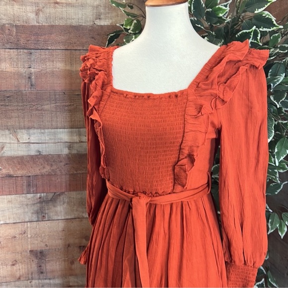 ❤️IN LOOM Rust Color Long Sleeve Tiered Bohemian Peasant Maxi Dress - Picture 5 of 8
